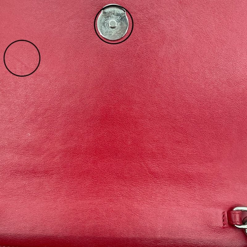 SAINT LAURENT Kate Chain Wallet in Red with Silver Hardware