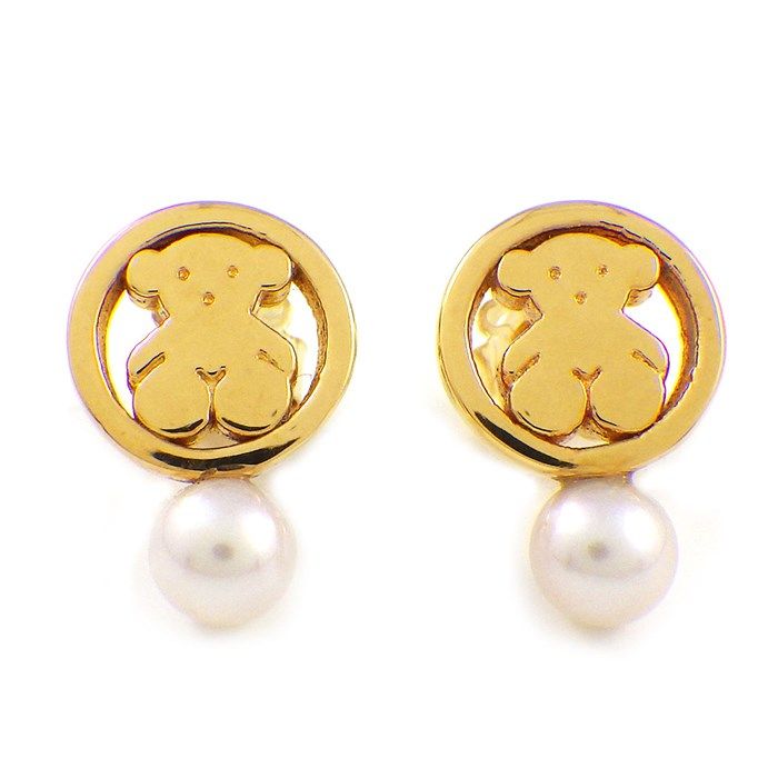 TOUS Bear Motif Pearl Earrings in K18 Pink Gold - Exquisite Craftsmanship