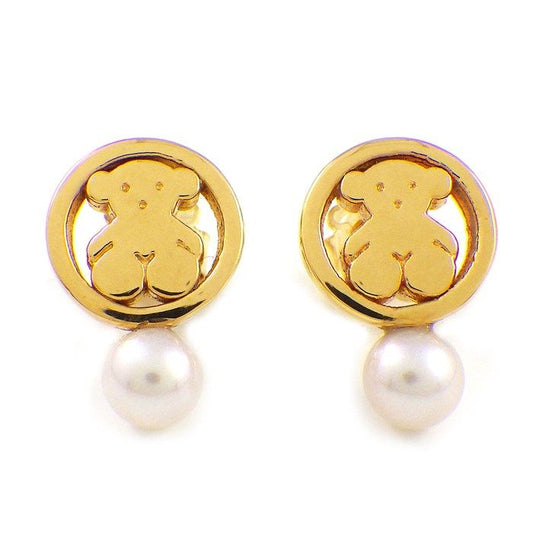 TOUS Bear Motif Pearl Earrings in K18 Pink Gold - Exquisite Craftsmanship