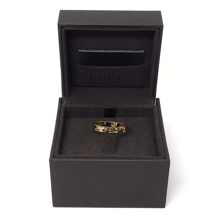GUCCI Hammered Finish GG Logo Ring in 18K Yellow Gold - Size 26