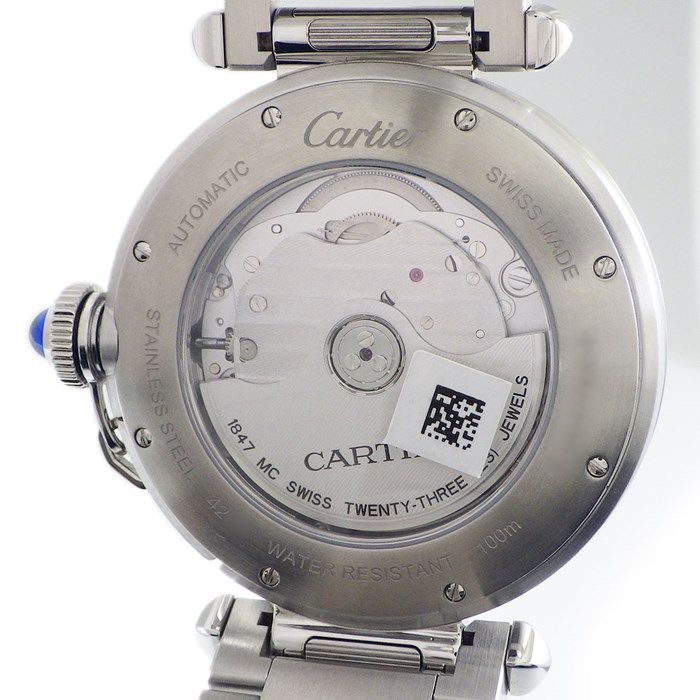 Cartier Pasha WSPAOOO9 Silver Guilloché Dial Automatic Watch