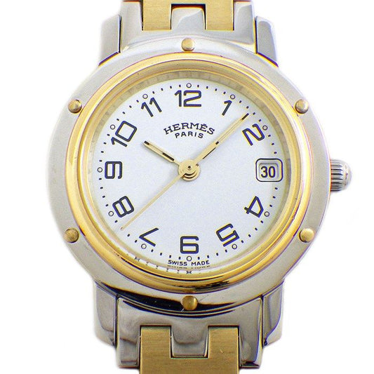 HERMES Clipper CL4.220 Quartz Watch - White Dial, Gold & Silver