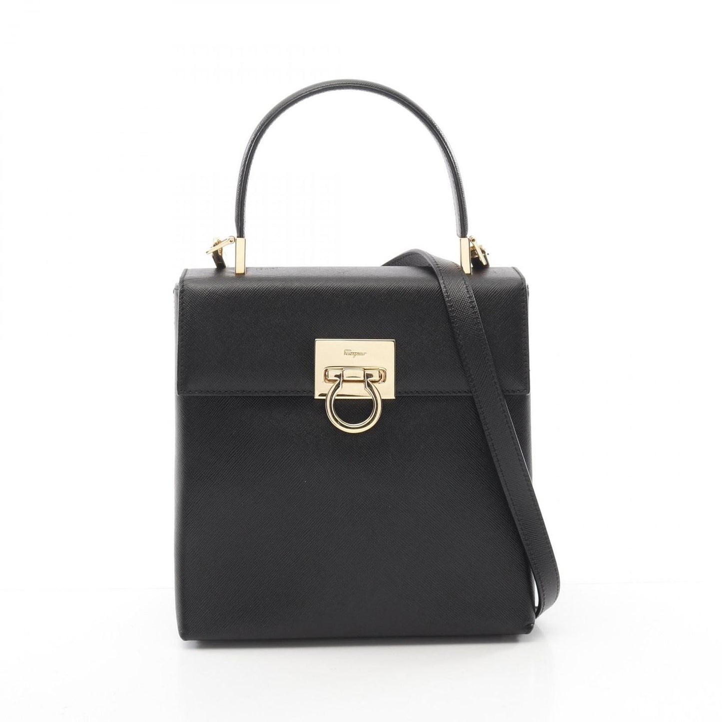 Salvatore Ferragamo Gancini Handbag in Black Leather - Timeless Elegance