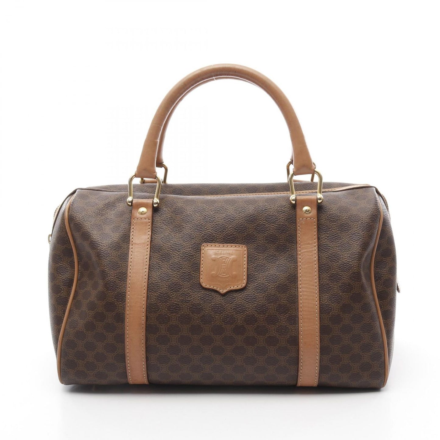 CELINE Macadam Boston Handbag in Dark Brown PVC Coated Canvas