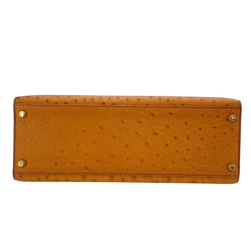 HERMES Kelly 32 Saffron Ostrich Shoulder Bag with Gold Hardware