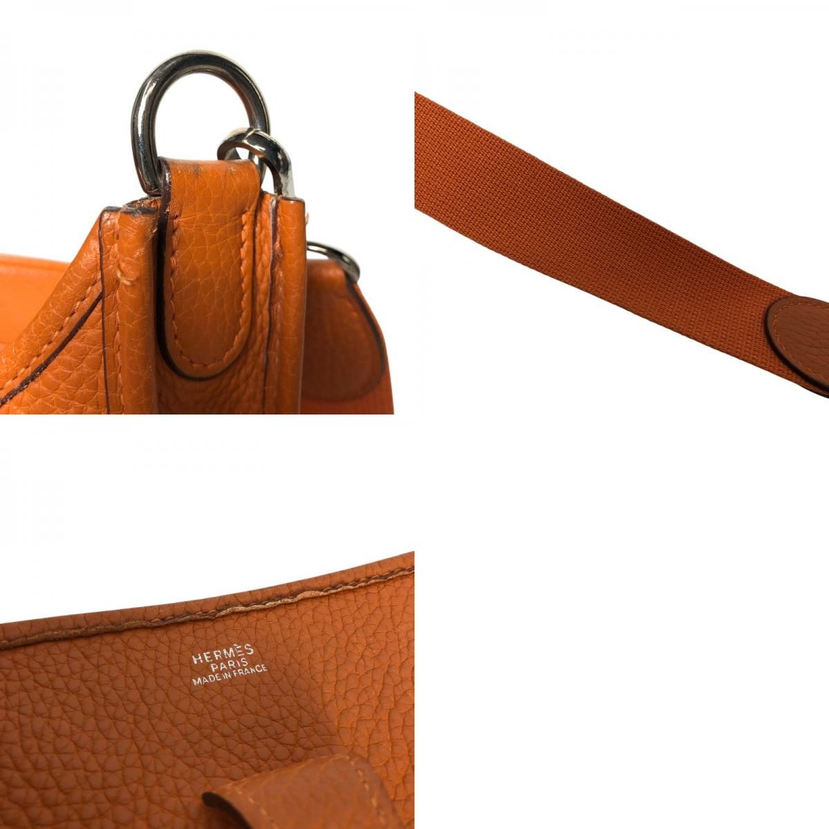 HERMES Evelyne 1PM Orange Togo Leather Shoulder Bag with Silver Hardware