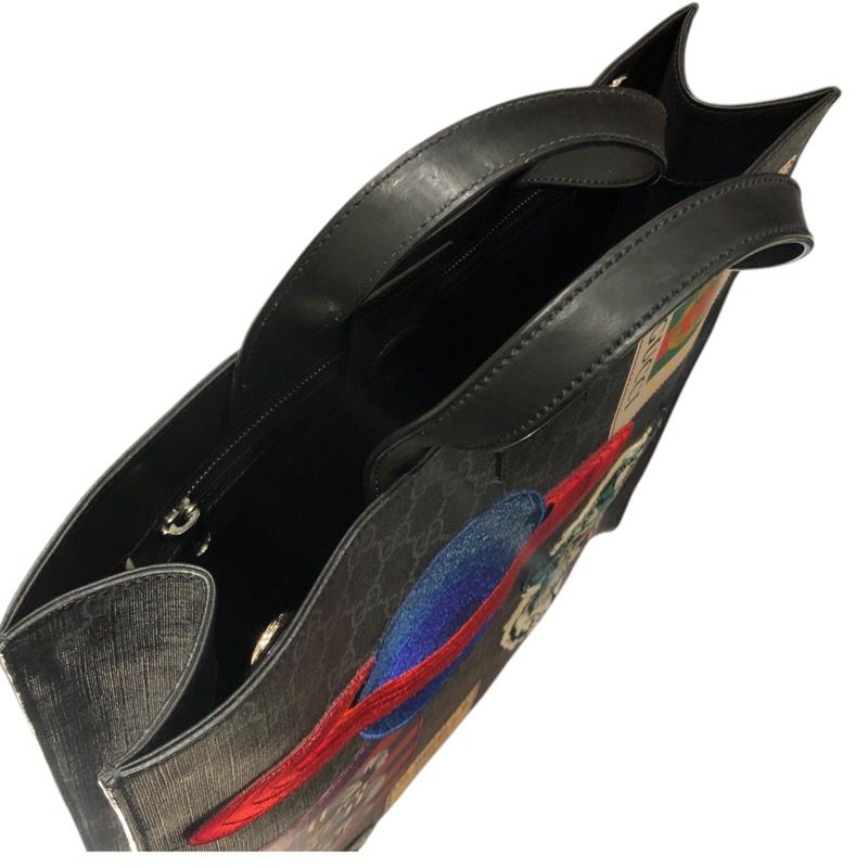 GUCCI GG Supreme Tote Bag with Patches - Black Canvas