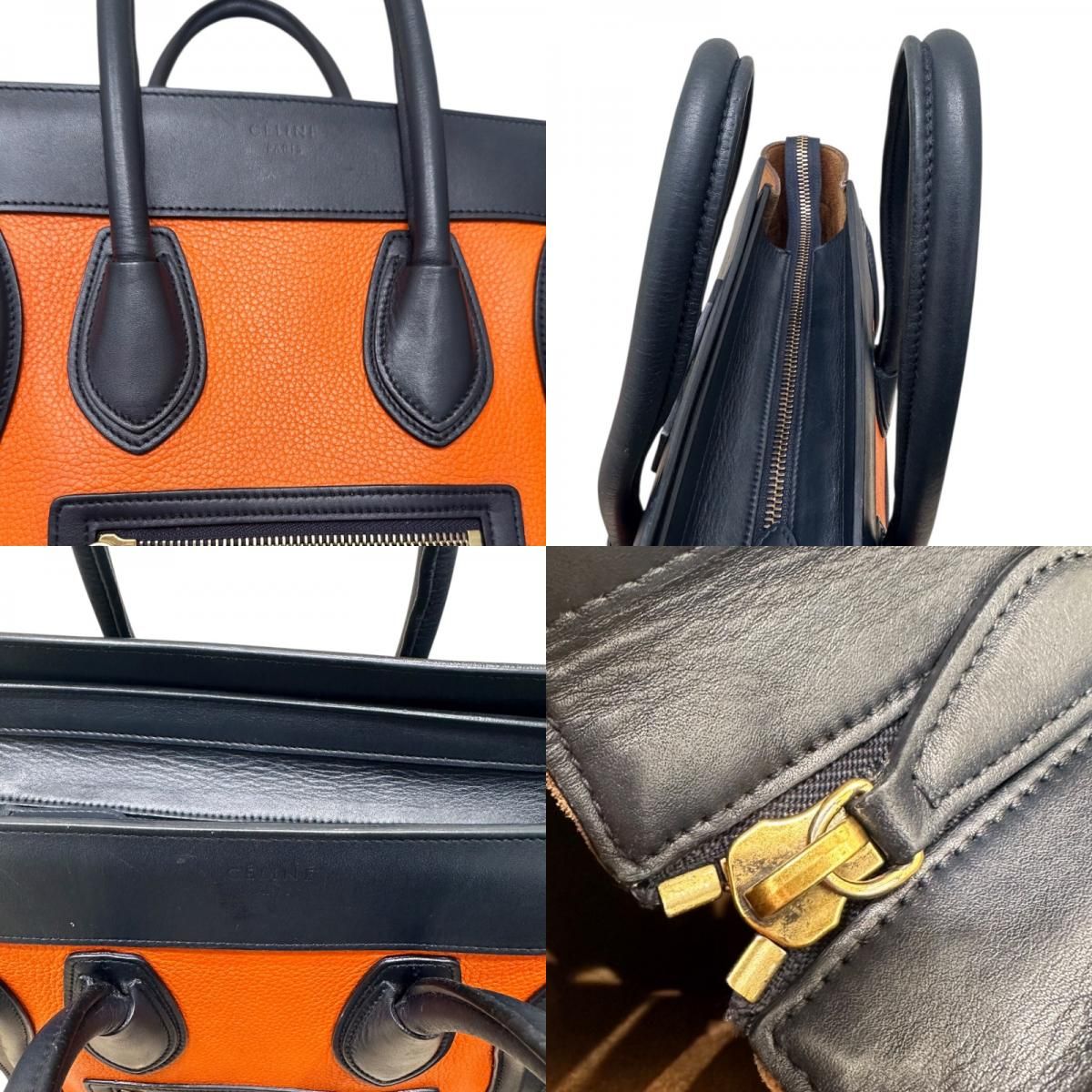 CELINE Luggage Micro Shopper in Orange & Navy Leather - Exclusive Handbag