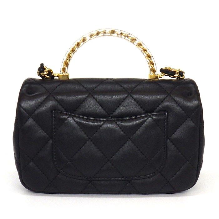 CHANEL Black Lambskin Top Handle Bag AS4847 with Gold Hardware