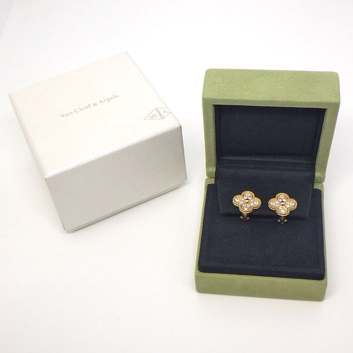 Van Cleef & Arpels Vintage Alhambra Diamond Earrings in 18K Yellow Gold