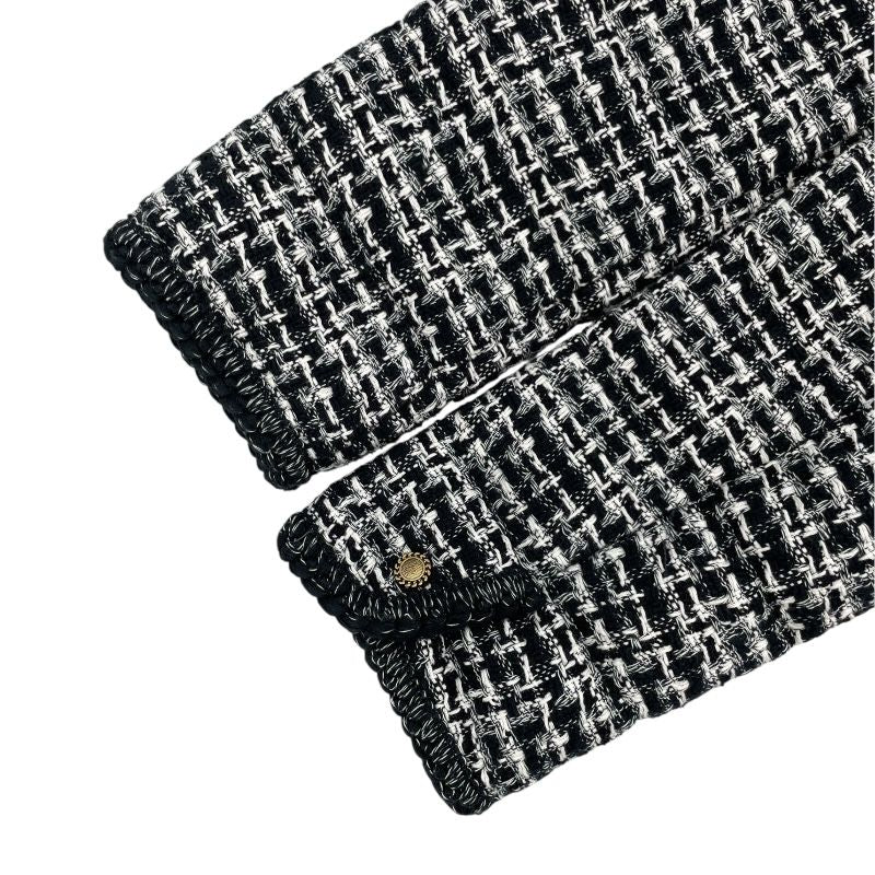 Moncler ELIADI Black Wool No-Collar Tweed Down Jacket for Women