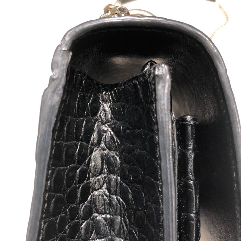SAINT LAURENT Sunset Chain Black Croc-Embossed Leather Shoulder Bag