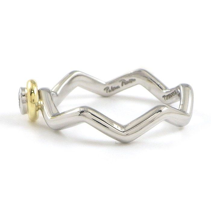 Tiffany & Co. Zigzag Bezel Ring with Diamond in K18YG & PT950