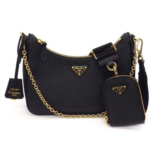 PRADA Re-Edition 2005 Shoulder Bag in Black Saffiano Leather