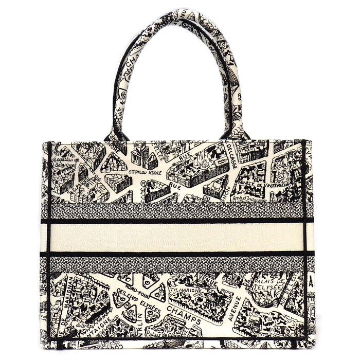 Dior Medium Book Tote M1296ZOMP - White & Black Embroidery