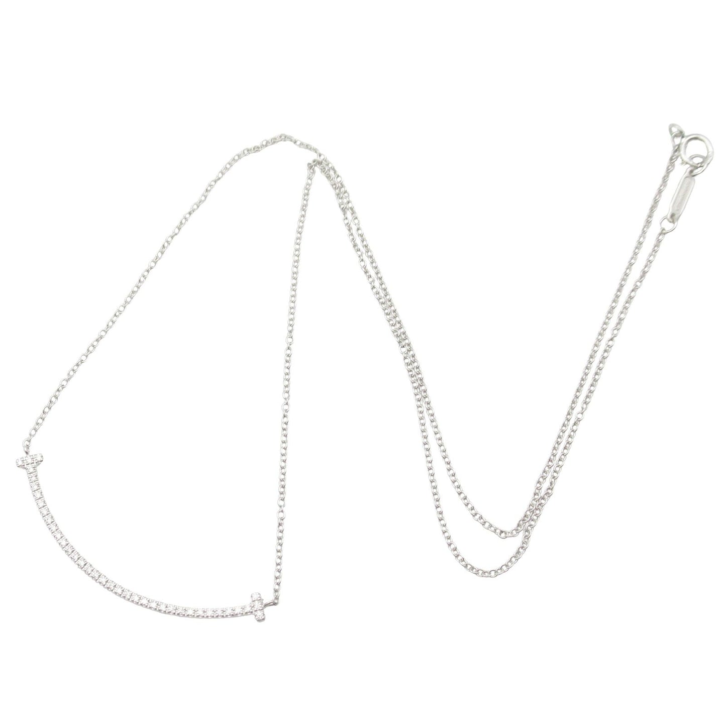 TIFFANY & CO T Smile Necklace in 18K White Gold with Diamonds