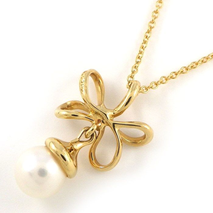 Tiffany & Co. Flower Motif Necklace with 7mm Pearl in K18YG