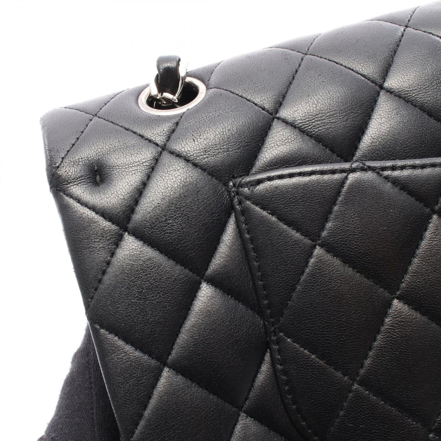 CHANEL Matelassé Double Flap Shoulder Bag in Black Lambskin