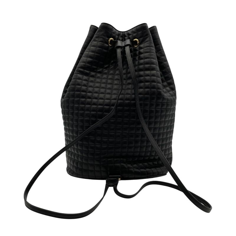 CELINE C Charm Backpack Bag - Black Leather with Gold Hardware