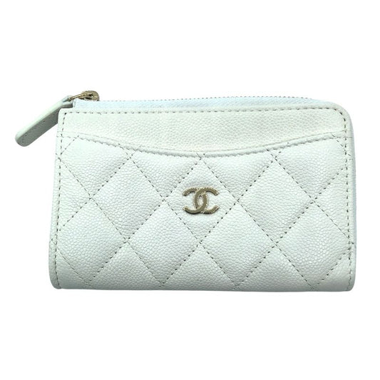 CHANEL Zippy Coin Purse AP3179 in White Caviar with Gold Hardware