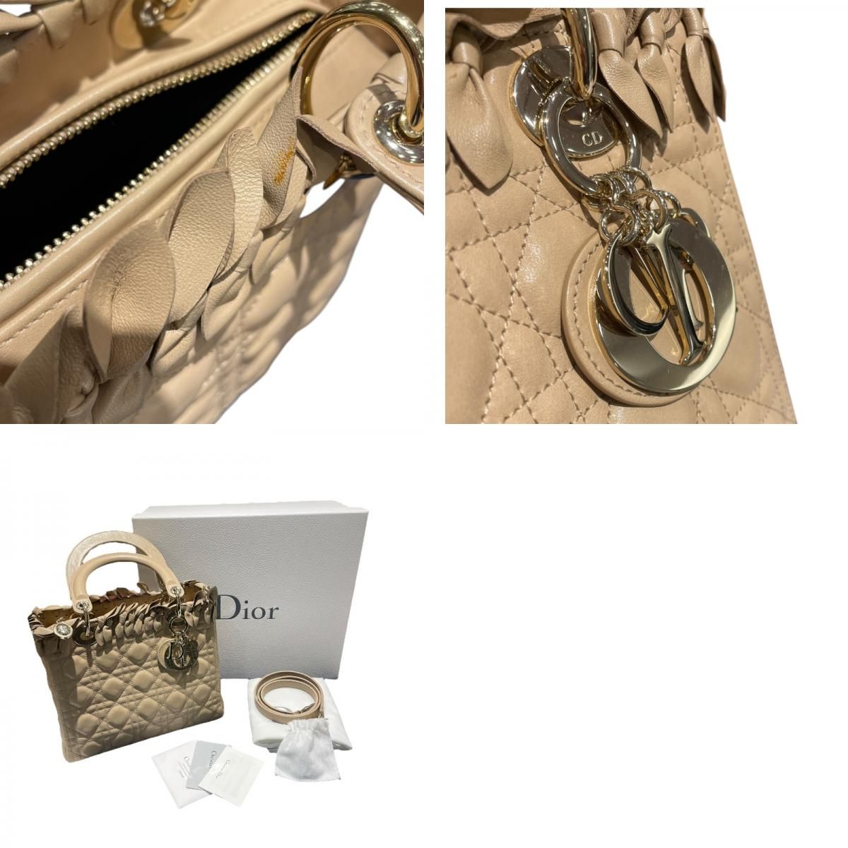 Christian Dior Lady Dior Medium Handbag in Beige Lambskin