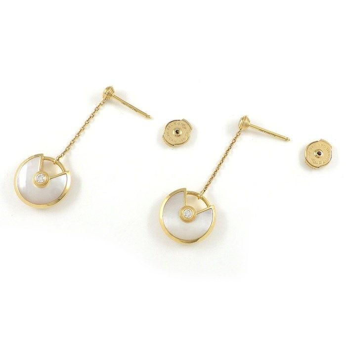 Cartier Amulette XS Swing Drop Earrings in K18YG with White Shell & Diamonds
