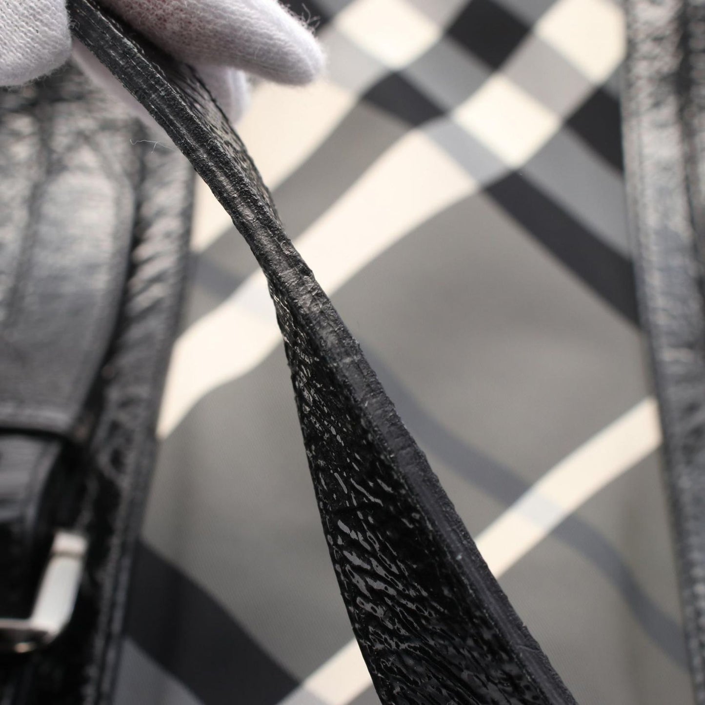 BURBERRY Nylon & Patent Leather Tote Bag - Elegant Black & Gray