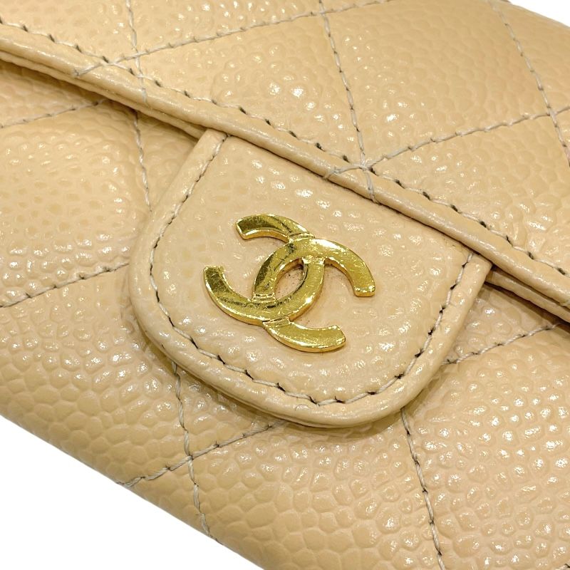 CHANEL Matelassé Flap Card Case AP0214 - Beige Caviar Leather