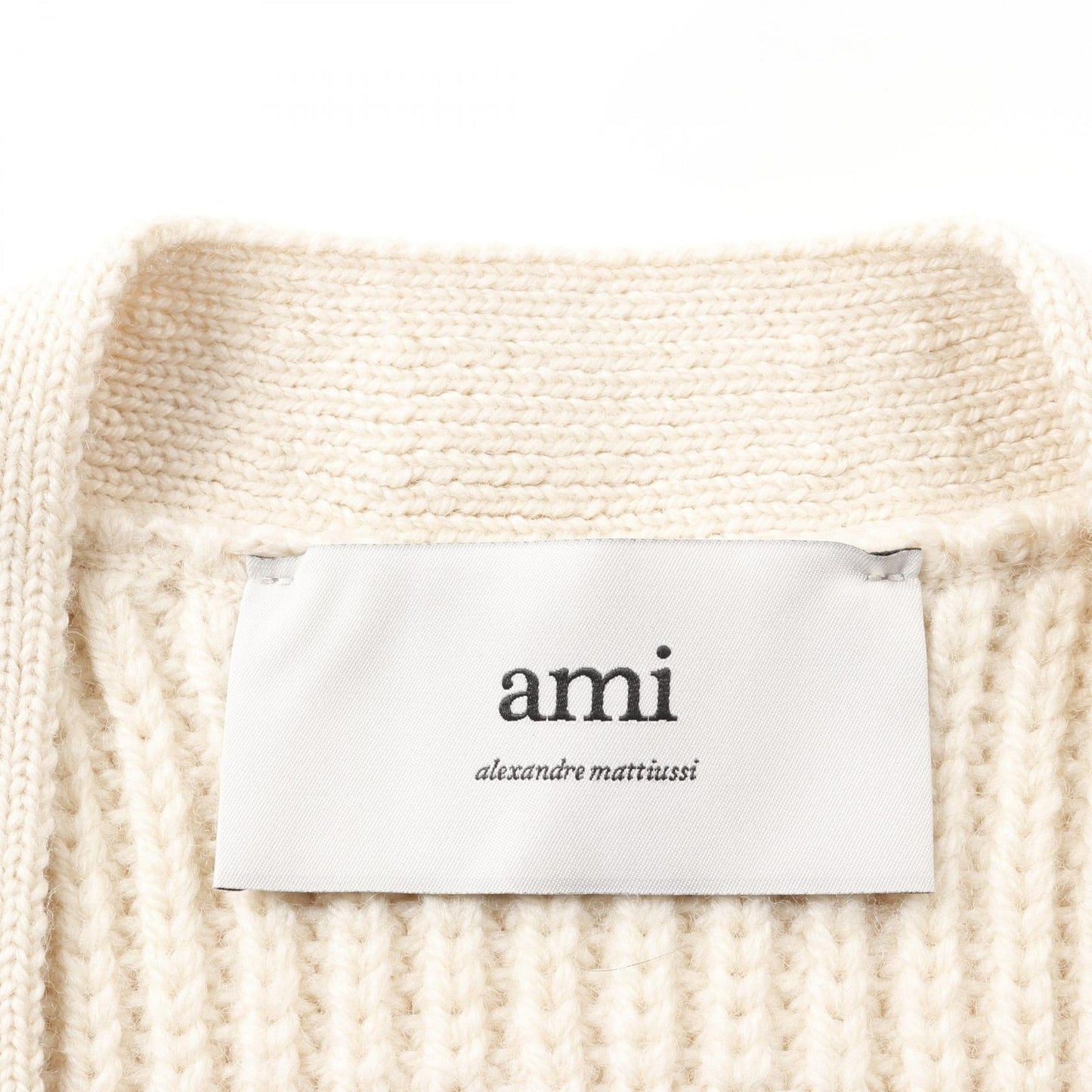 AMI College Rib Cardigan in Ivory - Unisex Wool Luxury
