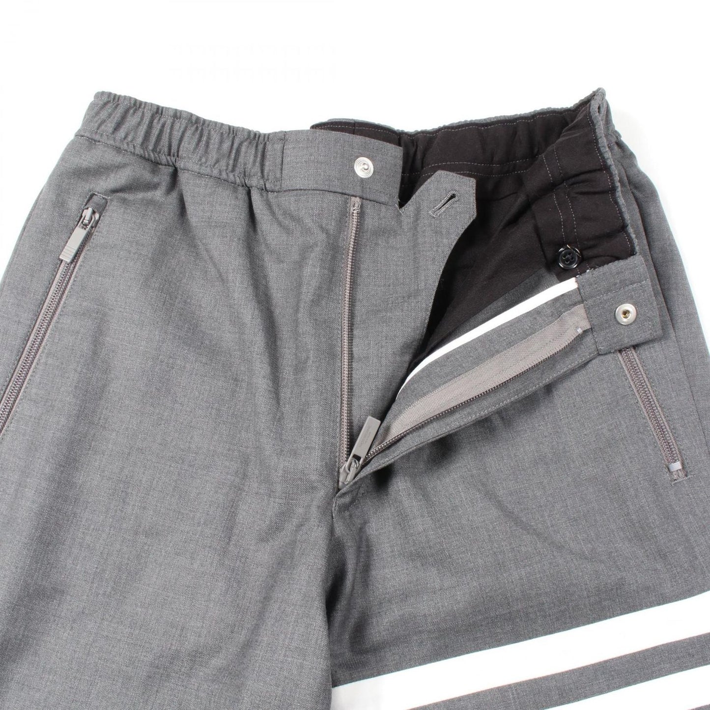 THOM BROWNE Men's Wool Pants - Elegant Gray & White Design