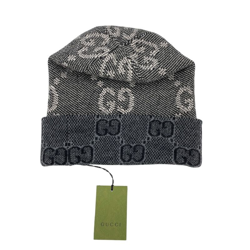 GUCCI GG Jacquard Knit Cap - Gray & Navy Wool for Men
