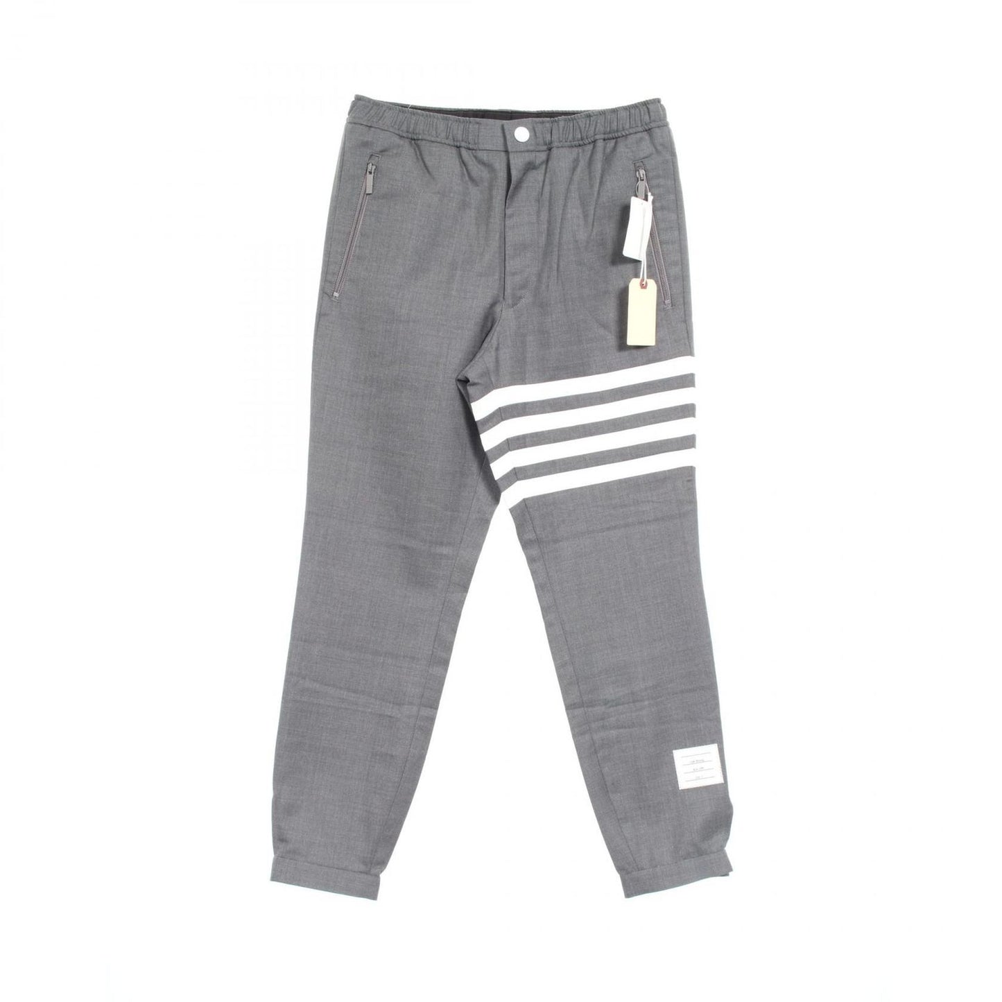 THOM BROWNE Men's Wool Pants - Elegant Gray & White Design
