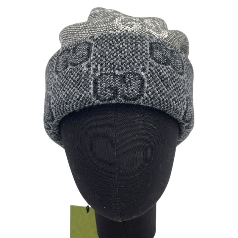 GUCCI GG Jacquard Knit Cap - Gray & Navy Wool for Men