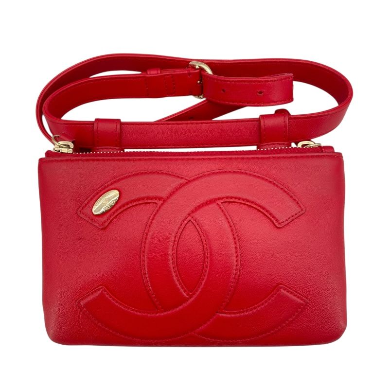 CHANEL Red Leather Body Bag with Gold Hardware - Exclusive Design