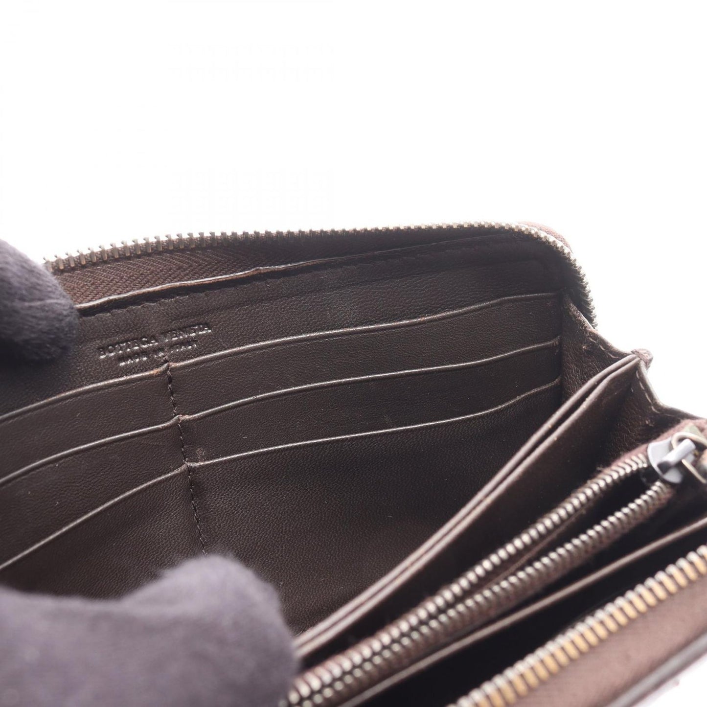 BOTTEGA VENETA Intrecciato Round Long Wallet in Dark Brown Leather