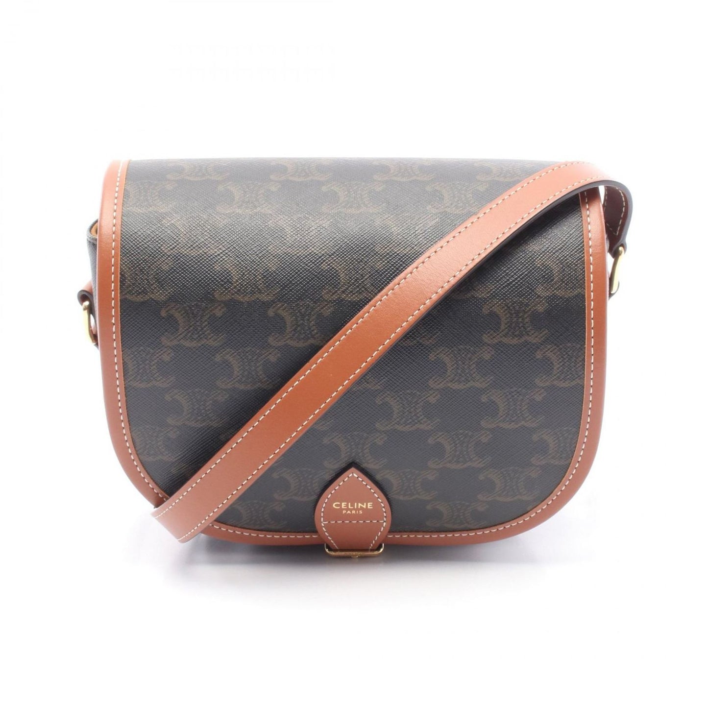 CELINE Falco Medium Shoulder Bag in Black/Brown PVC Canvas