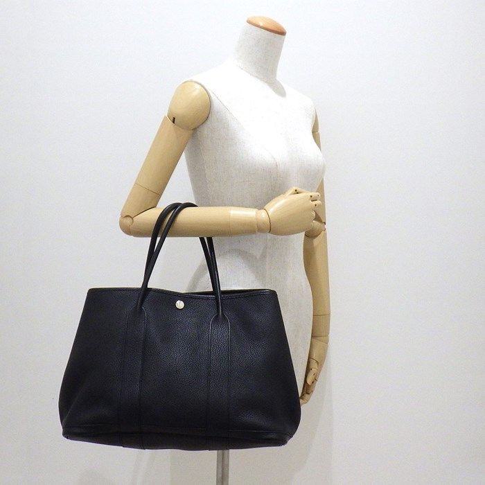 HERMES Garden Party PM Tote Bag - Black Negonda Leather, 2011