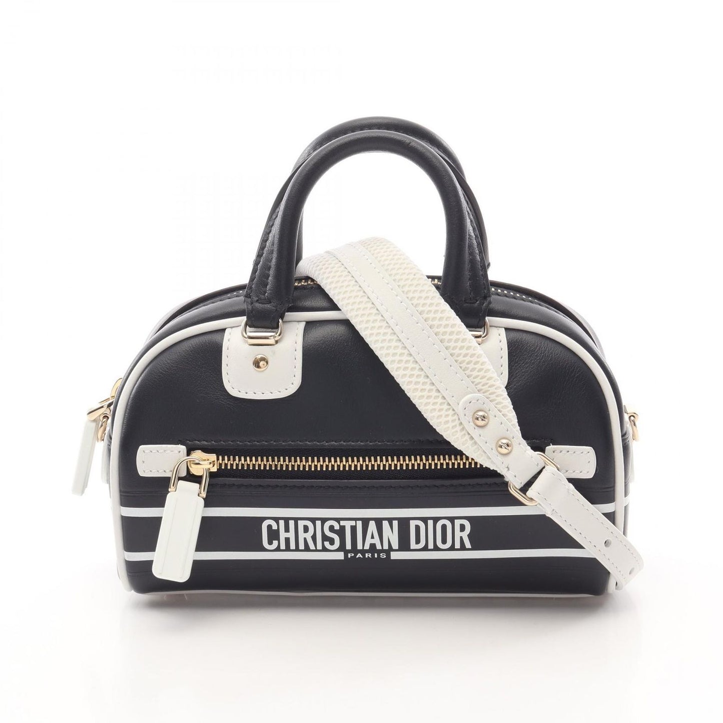 Dior VIBE Mini Bowling Bag in Navy/White Leather - Exquisite Craftsmanship