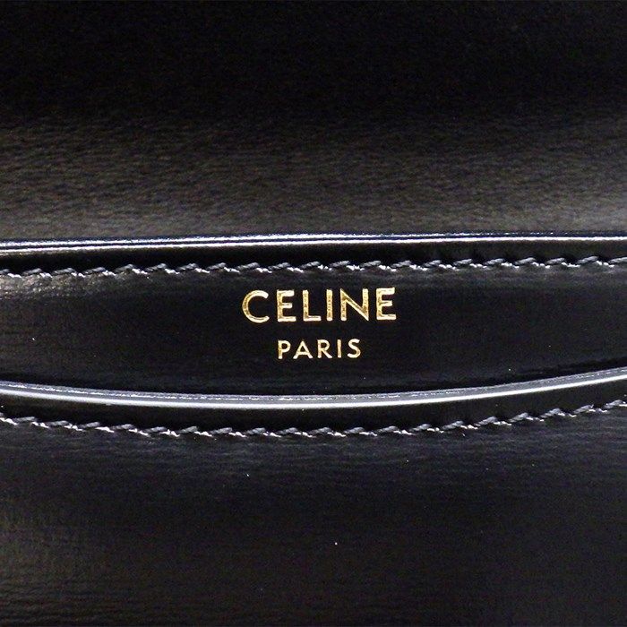 CELINE Triomphe Mini Buzas Claire Handbag in Black Shiny Calfskin