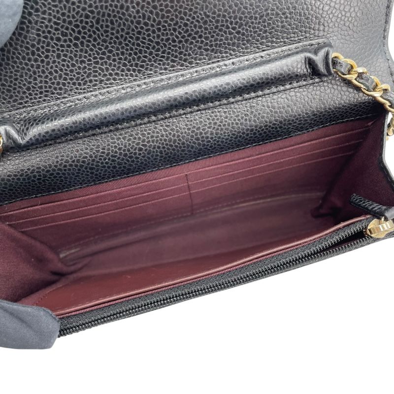 CHANEL Matelassé Chain Wallet A33814 - Black Caviar with Gold Hardware