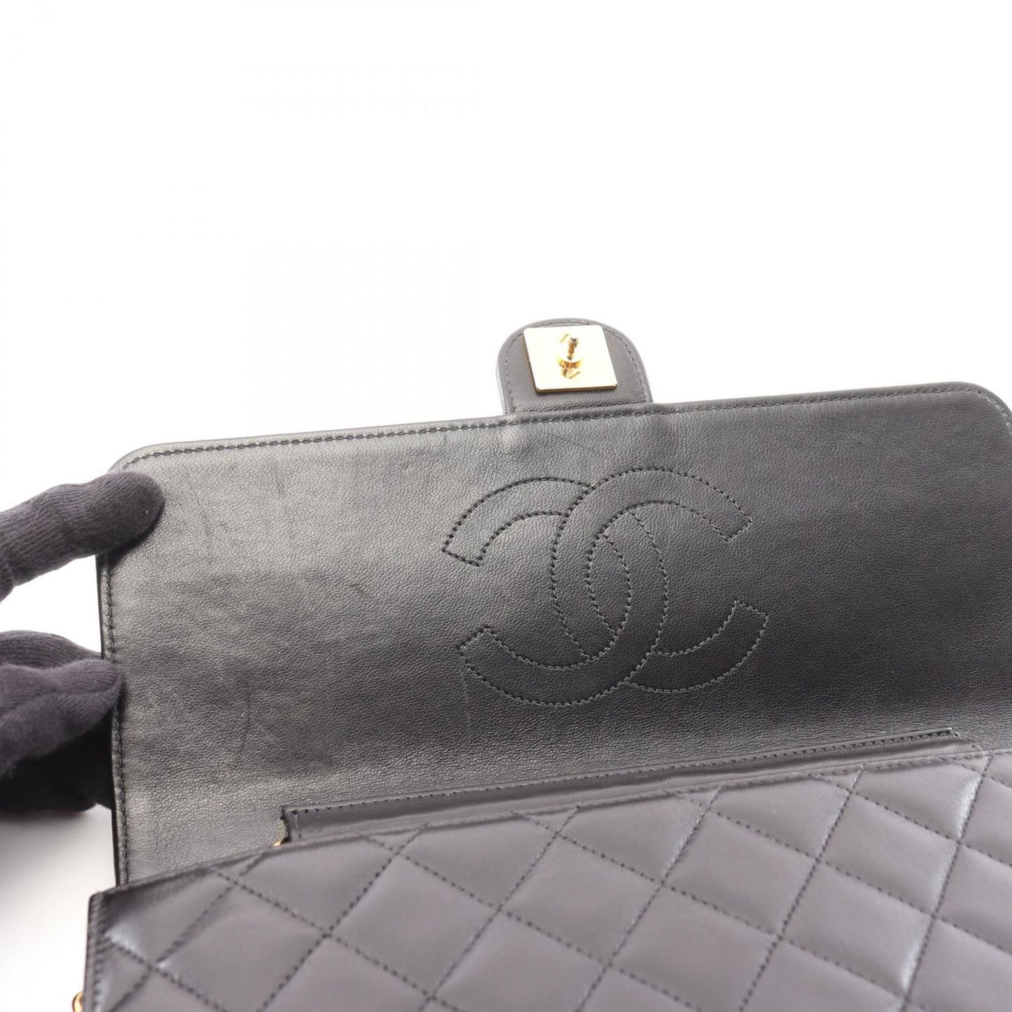 CHANEL Matelassé Single Flap Shoulder Bag in Black Lambskin