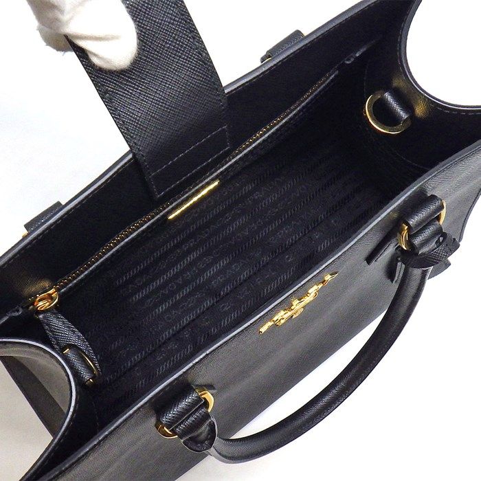 PRADA Saffiano Leather Handbag 1BA118 in Black with Gold Accents