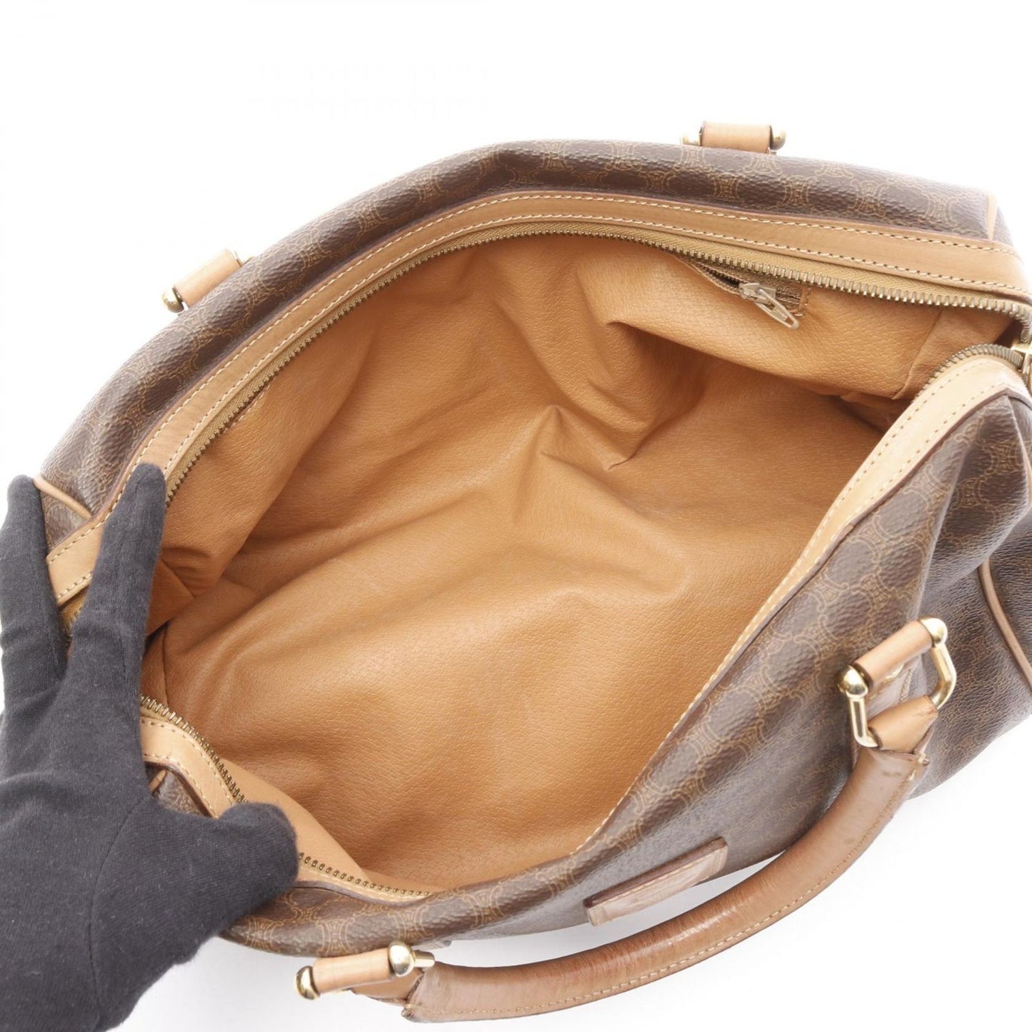 CELINE Macadam Boston Handbag in Dark Brown PVC Coated Canvas