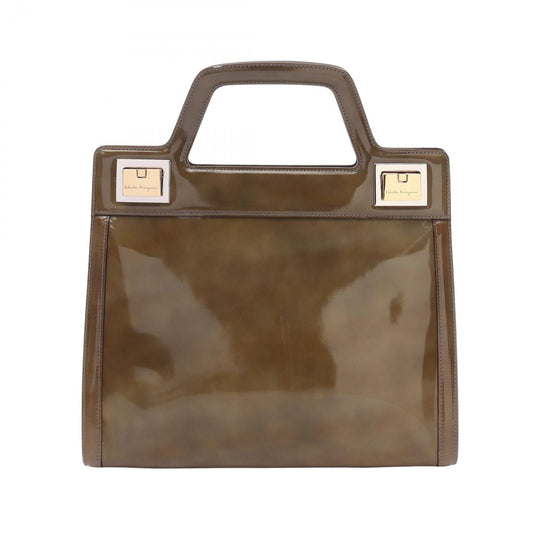 Salvatore Ferragamo Olive Enamel Handbag - Timeless Elegance
