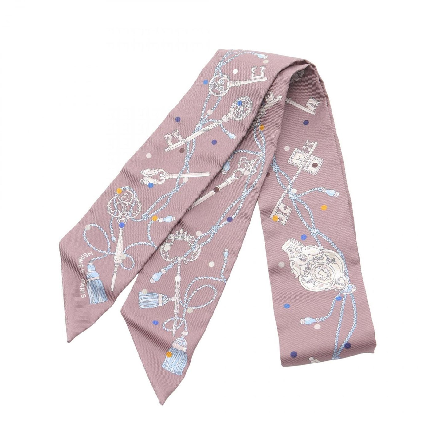 HERMES Les Cles A Pois Silk Twilly Scarf - Unused Luxury Accessory
