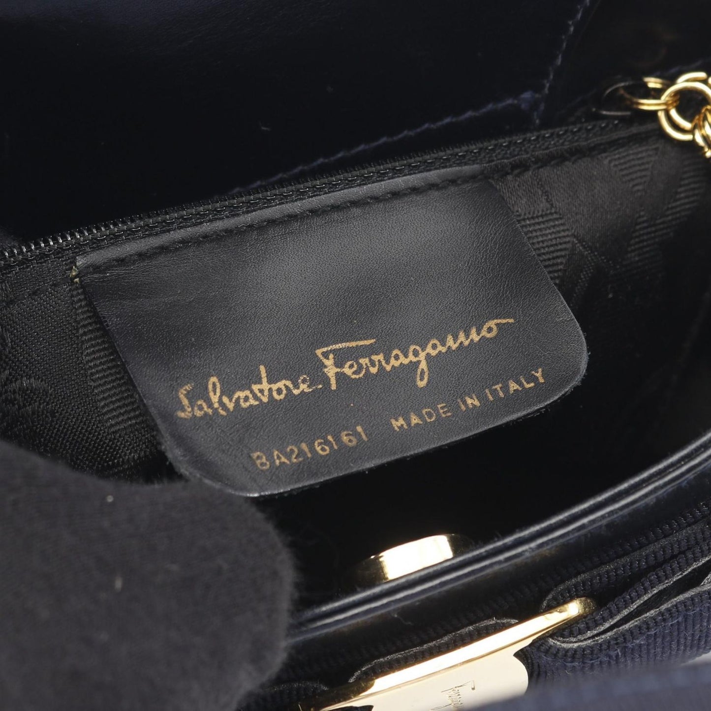 Salvatore Ferragamo Vara Ribbon Handbag in Navy Leather