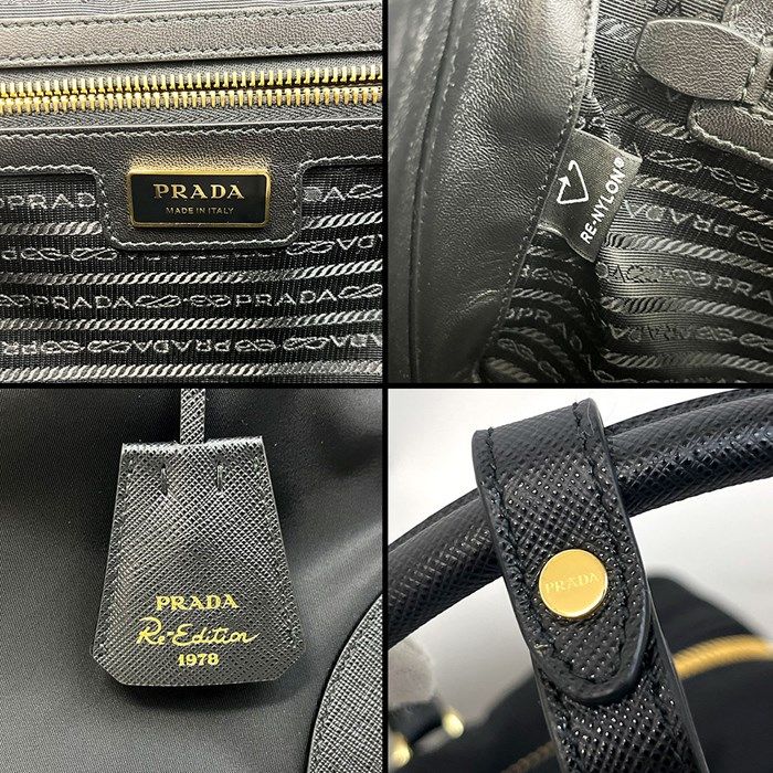 PRADA Re-Edition 1978 Large Tote Bag in Black Nylon & Saffiano Leather