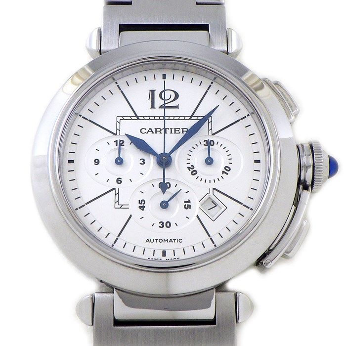 Cartier Pasha W31085M7 Chronograph Watch - White Dial, Stainless Steel