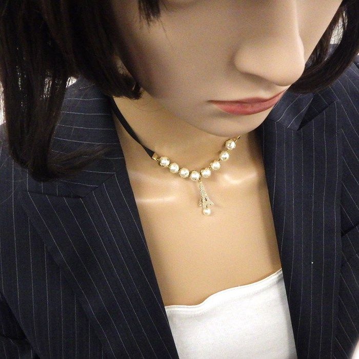 Christian Dior Eiffel Tower Motif Choker with Imitation Pearls