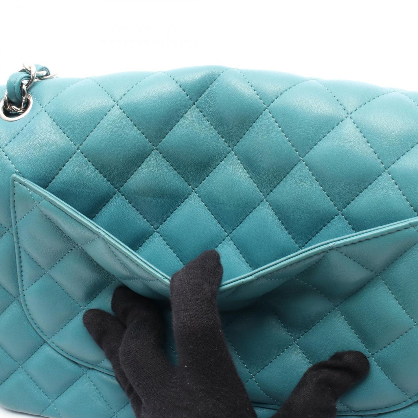 CHANEL Classic De Camellia 30 Large W Flap Shoulder Bag - Blue